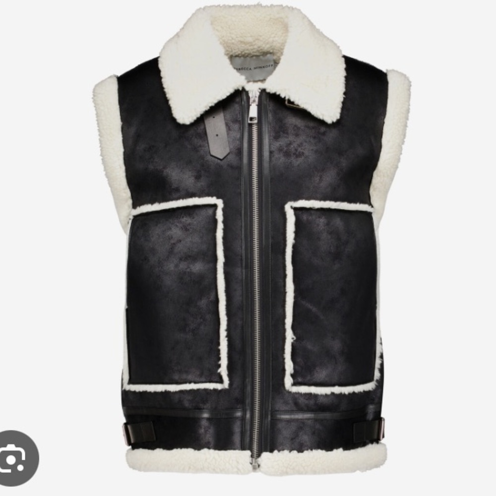 Rebecca Minkoff Black Faux Leather Vest with Cream Shearling size XS oversized
